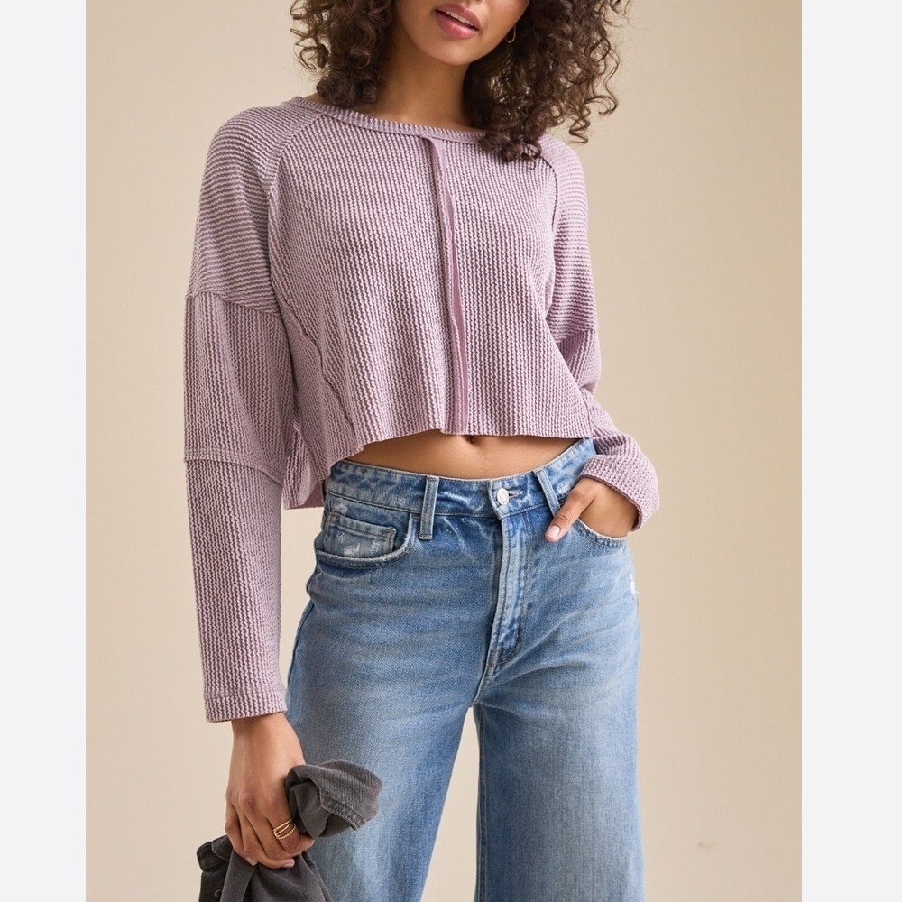 Altar'd State Rachel Ribbed Top Lavender Knit Cropped Sweater Size S